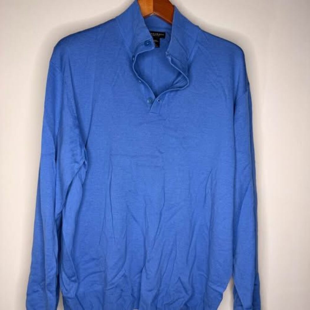 BACHRACH Fine Merino Wool Blue Henley Sweater XXL